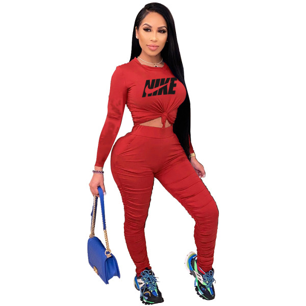 Fall Red Printed Nike Stacked Pants Sets For Women