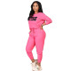 Women Pink Fall Clothes Printed Sports Drawstring Trousers Set with Pockets