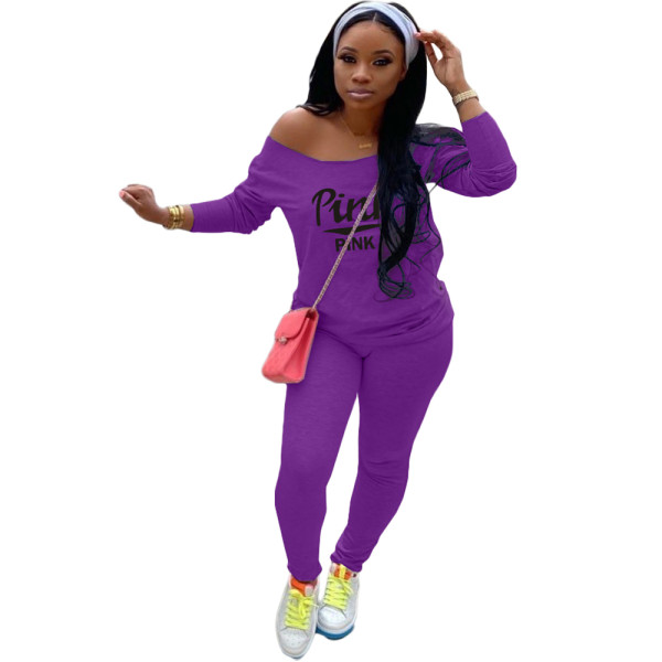 Autumn Purple Tracksuit Clothing Set Printed Women Sweat Suit Set