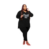 Fat Women Printed V-neck Plus Size 5XL Split Two Piece Clothing Set