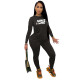 Fall Black Printed Nike Stacked Pants Sets For Women