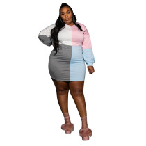 Plus Size Women Color Block Shirt Dress