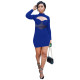 Autumn Royal Blue Office Work Stitching Club Dress with Hollow