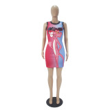 Casual Sleeveless Double-sided Pattern Printed Short Dress