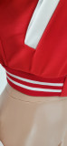 Autumn Long Sleeve Crop Tops Printed Baseball Short Jacket with Pockets