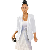 British Style White Cotton Linen Three Quarter Sleeves Jacket
