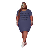 Women's V Neck Short Sleeve Solid Color Printed Plus-size Dress