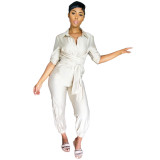 Casual White Button Loungewear Jumpsuit Women's Clothing Lounge Sets