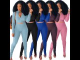 Solid Color Long Sleeve Sets Stacked Sweat Suits Women Pleated 2 Piece Set Clothing