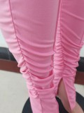 Solid Color Pink Long Sleeve Sets Stacked Sweat Suits Women Pleated 2 Piece Set Clothing