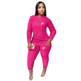 Fashion Rose Round Neck Women 2 Pieces Set Printed Tracksuits