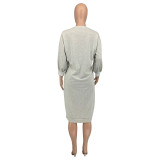 Solid Color 3/4 Sleeve Loose Midi Dress