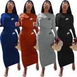 Solid Color Long Sleeve Printed Pullover Women Skirt Sets Two Piece Outfits
