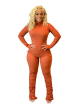 Solid Color Ribbed High Neck Stacked Lounge Wear Sets Women