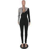 Grey/Black Color Matching Sexy Bodycon Jumpsuit