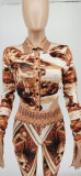 Casual Oil Painting Print Long Sleeve Romper Two Piece Outfits