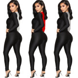 White/Black Color Matching Sexy Bodycon Jumpsuit