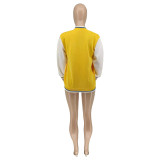 Casual Yellow Printed Baseball Uniform Jacket