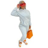 Solid Color Beige Fleece Sweatshirt Hoodie Women Pant Set