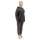Solid Color Black Fleece Sweatshirt Hoodie Women Pant Set