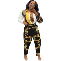 Casual Floral Longs Print Single-Breasted Women's Two Piece Sets