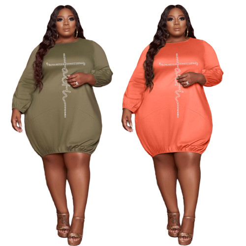 Hot Drilling Women Spring Clothes Ladies Fall Fashion Long Sleeve Solid Color Plus Size 5xl Midi Dresses