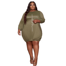 Hot Drilling Women Spring Clothes Ladies Fall Fashion Long Sleeve Solid Color Plus Size 5xl Midi Dresses