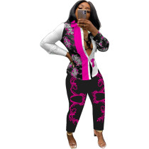 Casual Floral Longs Print Single-Breasted Women's Two Piece Sets