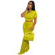 Solid Color Yellow Boutique Clothing Women Short Sleeve 2 Piece Set Hoodie