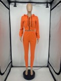 Autumn Solid Color Orange Hooded Sweatsuit Sportswear Pant Set