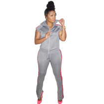 Fall Clothing 2021 Zipper Short Sleeve High Neck Two Piece Pants Sets