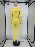 Autumn Solid Color Yellow Hooded Sweatsuit Sportswear Pant Set