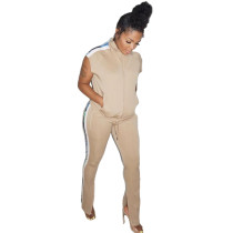 Fall Clothing 2021 Zipper Short Sleeve High Neck Two Piece Pants Sets