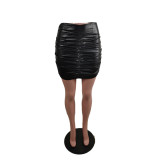 Womens Black Faux Leather Mini Skirt with Zipper A-line Bodycon PU Pencil Skirts