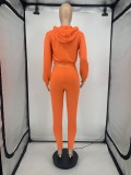 Autumn Solid Color Orange Hooded Sweatsuit Sportswear Pant Set