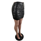 Womens Black Faux Leather Mini Skirt with Zipper A-line Bodycon PU Pencil Skirts