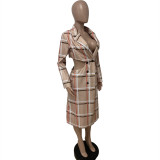 Outerwear Sexy Constructed Cut Out Double Layer Trench Plaid Coat