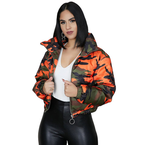 Vintage Zipper Up Camo Down Quilted Jacket