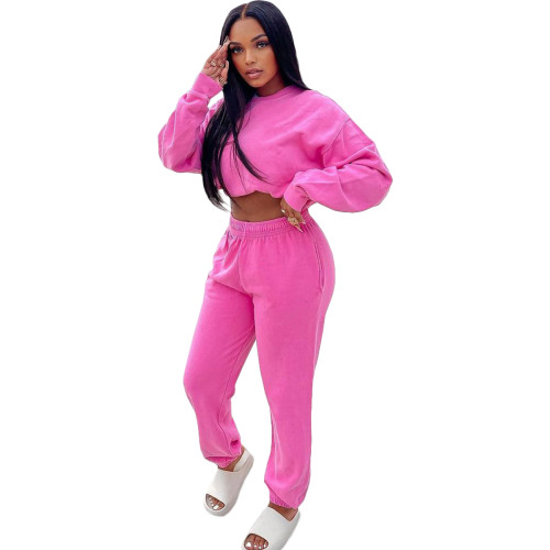 Casual Rose Sweatsuit Loose 2 Piece Women Winter Clothes with Pocket
