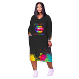 Loose Casual Plus Size Printed Lips Letter Party Dress