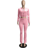Pink Velour Winter Clothes Autumn Winter Velvet Hooded Casual Pants Sets For Women