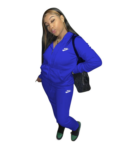 Casual Blue Nike Clothes Lounge Wear Sports Embroidery Hoodie Women Sweat Suit Set