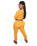 Solid Color Yellow Turn-down Neck Two Piece Women's Clothing