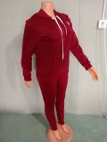Casual Wine Red Nike Clothes Lounge Wear Sports Embroidery Hoodie Women Sweat Suit Set
