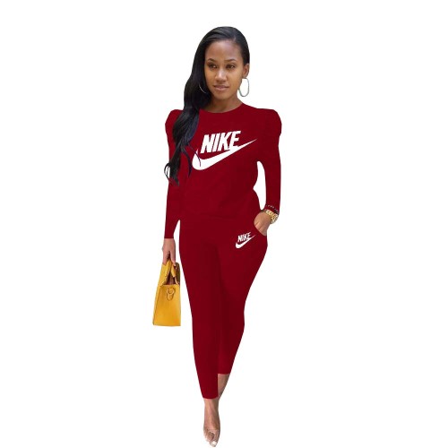 Wine Red Designer Clothes Offset Printing Sports Matching Outfits