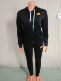 Casual Black Nike Clothes Lounge Wear Sports Embroidery Hoodie Women Sweat Suit Set