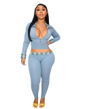 Solid Color Turn-down Neck Two Piece Women's Clothing