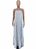Backless Sexy Halter Striped Long Dress