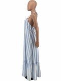 Backless Sexy Halter Striped Long Dress