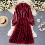 Wine Red Winter Women's Wear Big Collar PU leather Coat with Mesh Leather Jacket